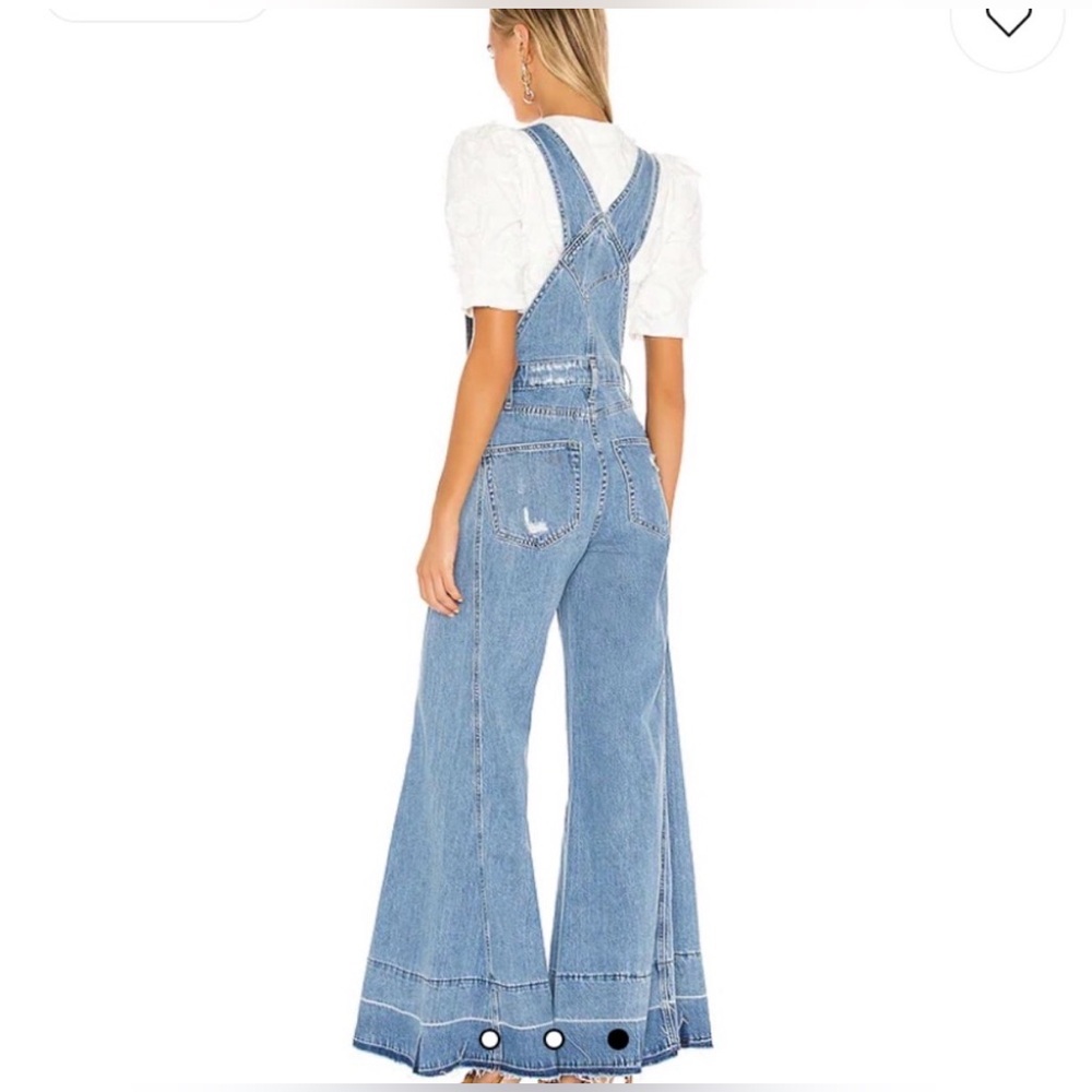 Show Me Your Mumu San Fran Overalls Medium Carolina Blue Flared Festival Boho - Picture 2 of 12